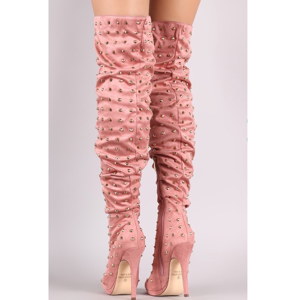 LILIANA Mauve Pink Gold Studded Over the Knee Heel - Picture 3 of 4
